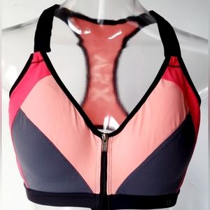 Victoria's Secret Sports Front zip VSX Bra Bright Pink, Peach, and Grey Size 34C